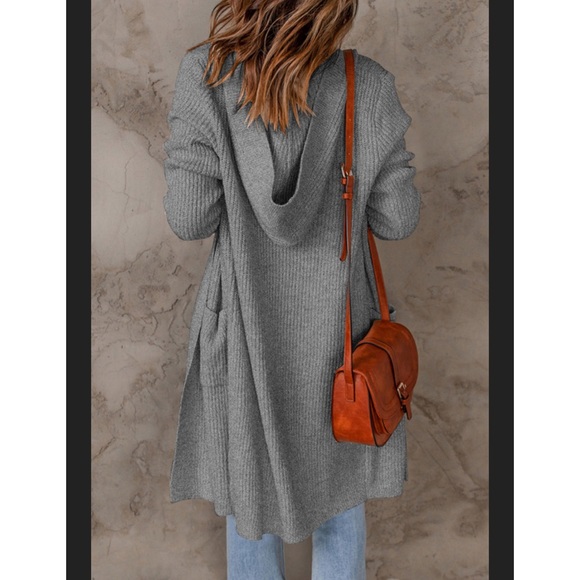 #53 Gray Hooded Long Cardigan w/Pockets! * - Picture 2 of 3